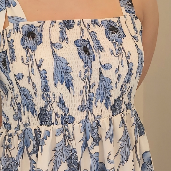 Blue Floral Sundress With Adjustable Tie Shoulders..like New! - Picture 5 of 6